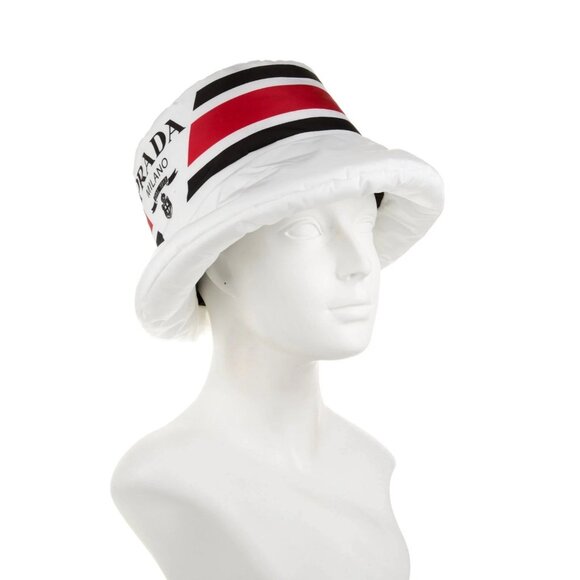 NWT Prada Re-Nylon Logo Printed Bucket Hat White Sz M main image 5